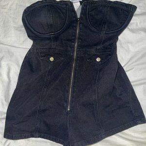 Fashion Nova Black Jean Zip Up Romper